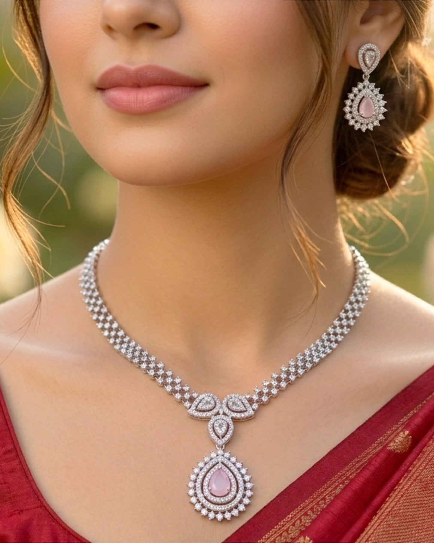 Baby Pink Pear-Drop CZ Set