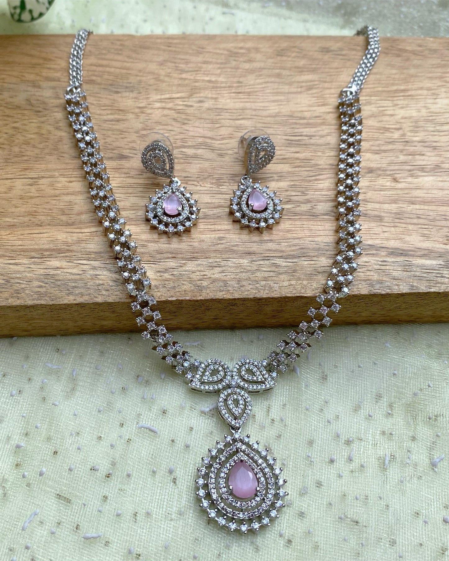 Baby Pink Pear-Drop CZ Set