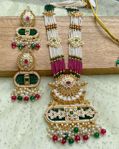 Pink & Green Bead Moissanite Haram Set