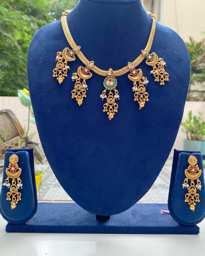 Matte Gold Chandbali Tassel Drop Necklace Set