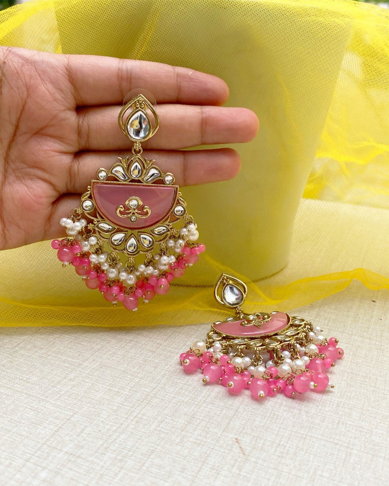 Pastel Pink Chandelier Chandbali Earring