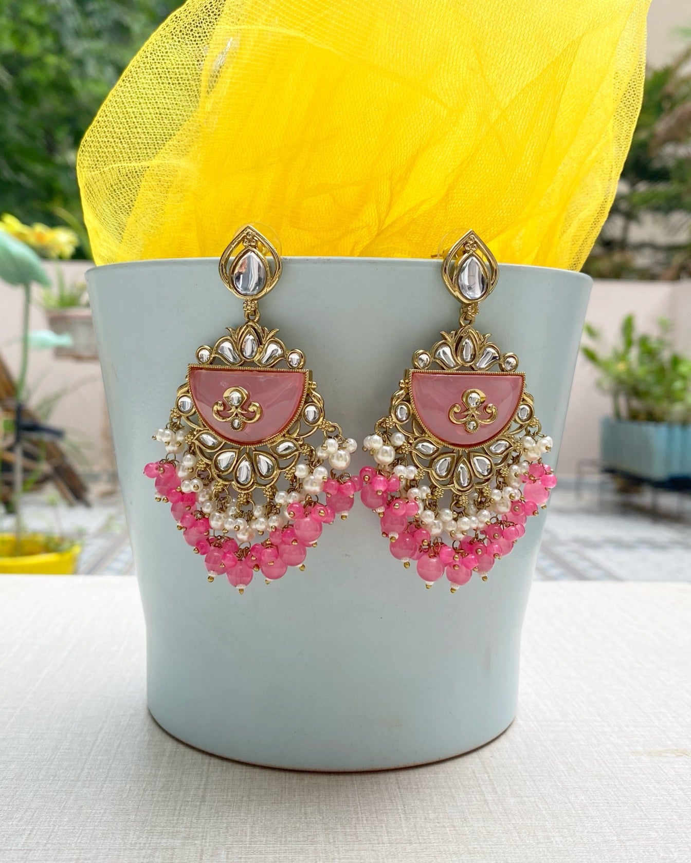 Pastel Pink Chandelier Chandbali Earring