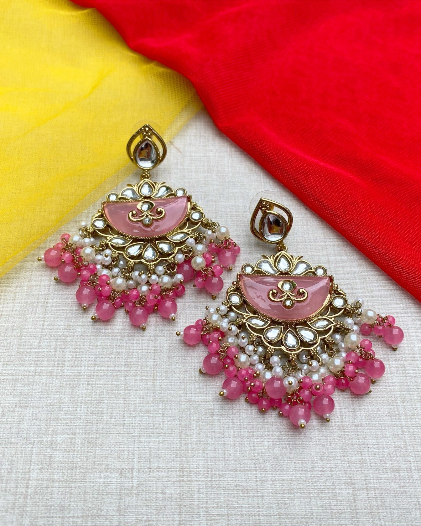 Pastel Pink Chandelier Chandbali Earring