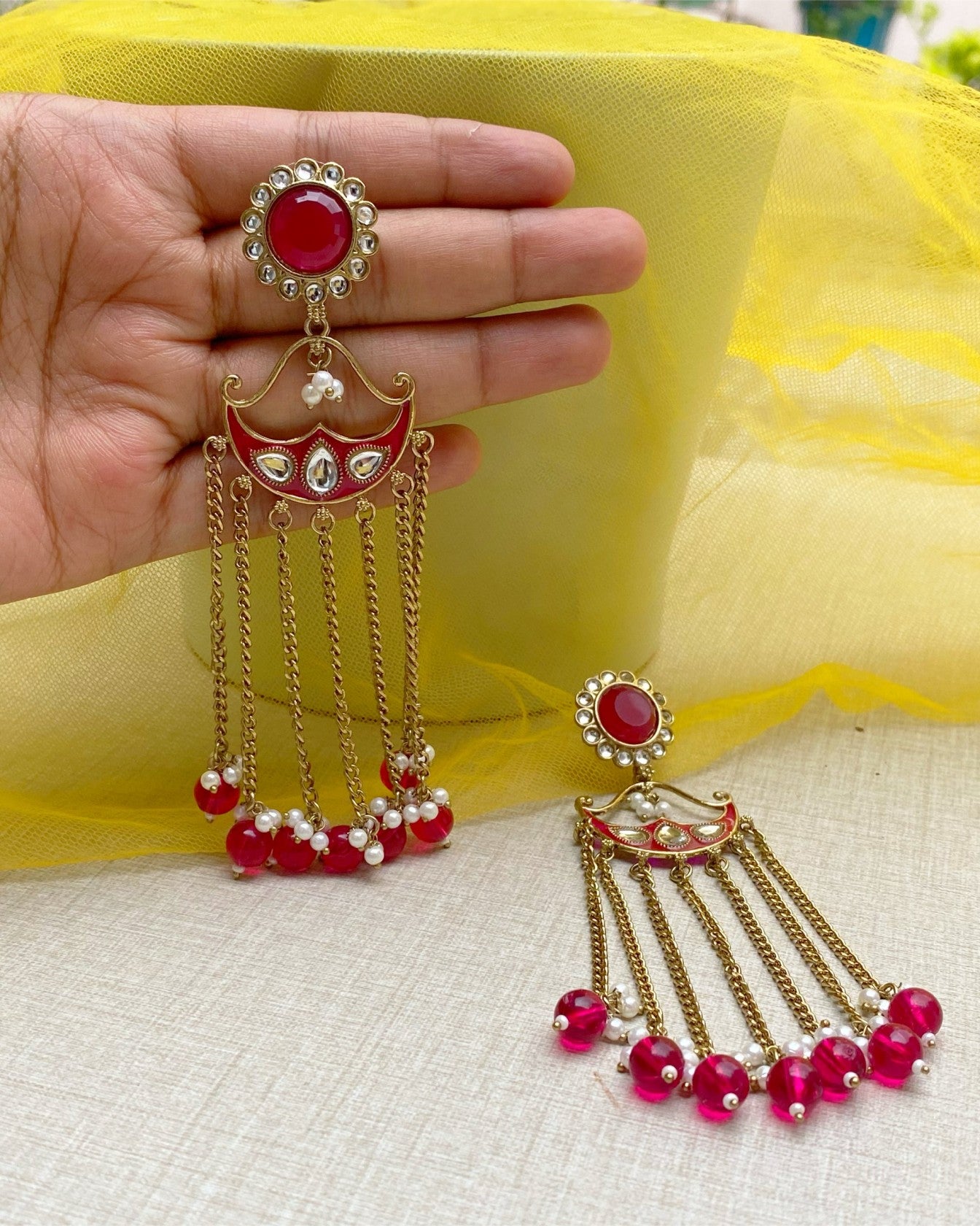 Magenta Pink Gulabo Pearl Drop Earrings