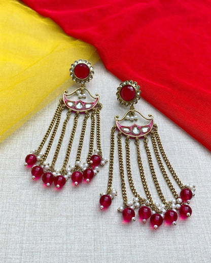 Magenta Pink Gulabo Pearl Drop Earrings