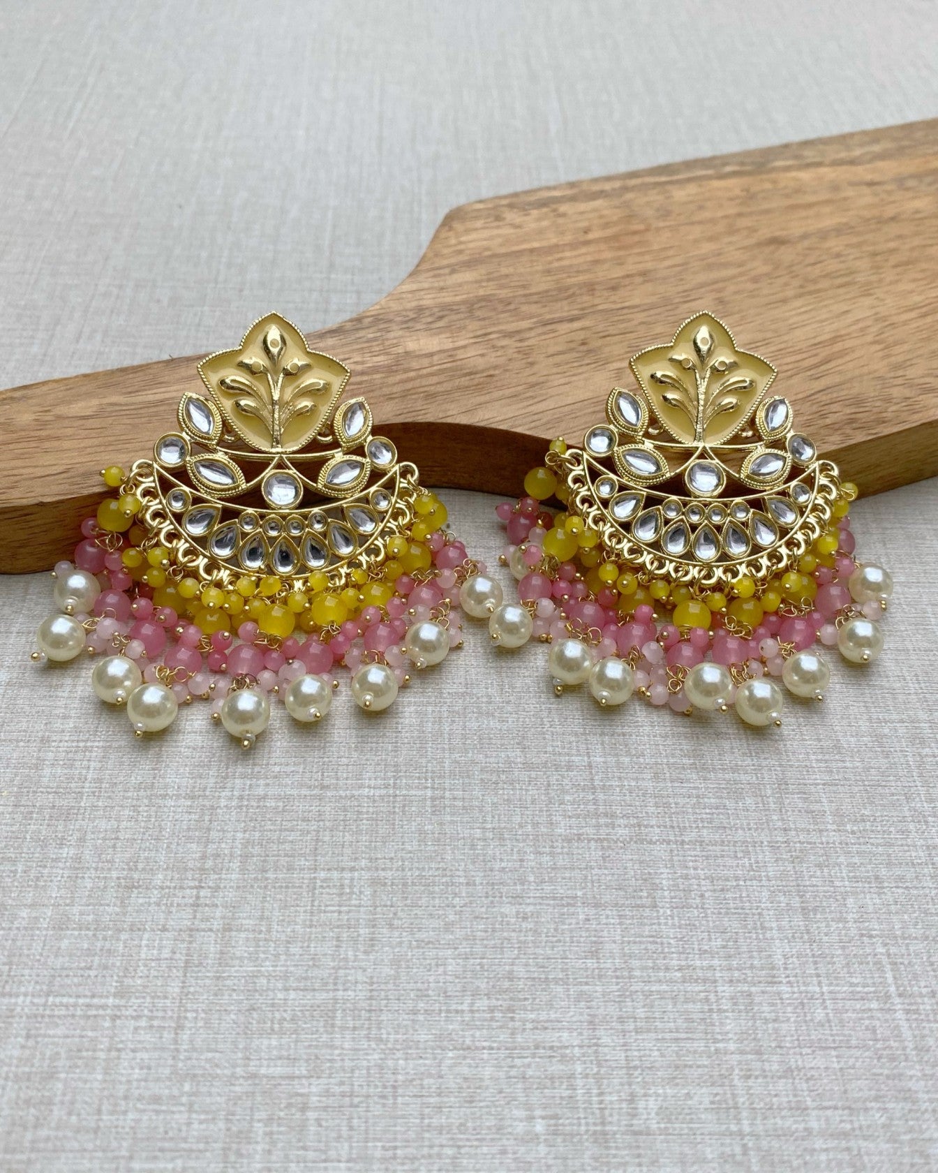 Pink & Yellow Meenakari Chandbali Earring