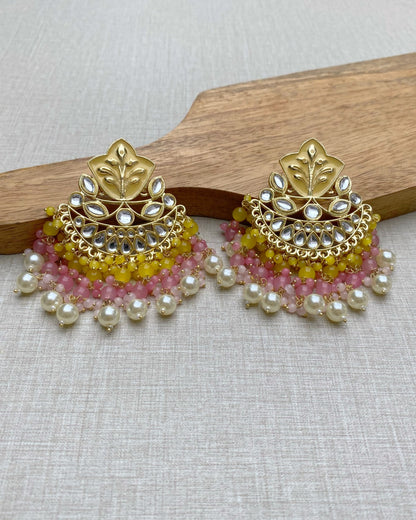 Pink & Yellow Meenakari Chandbali Earring