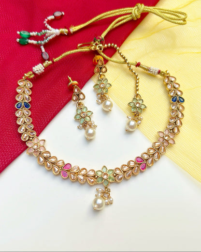 Multicolor Floral Necklace Set with Maang Tikka