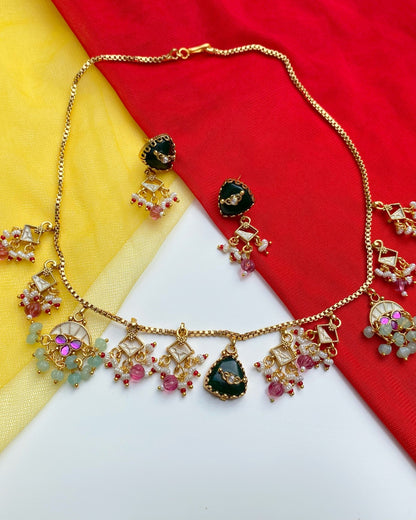 Pastel Pink & Mint Green Cluster Necklace Set