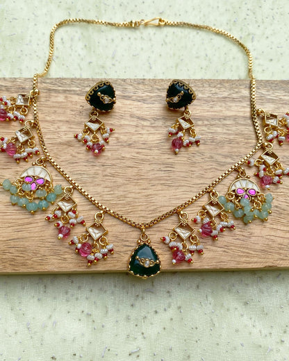 Pastel Pink & Mint Green Cluster Necklace Set