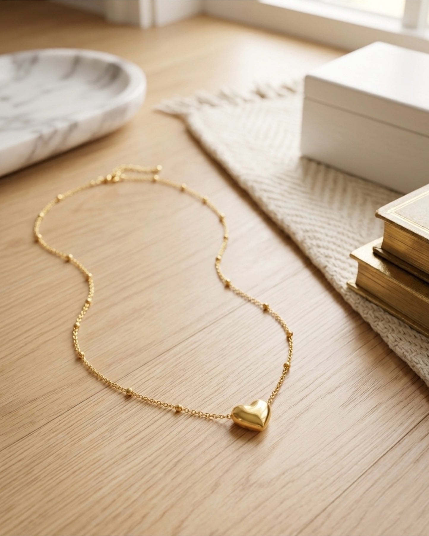 Gold-Plated Heart Pendant Chain Necklace