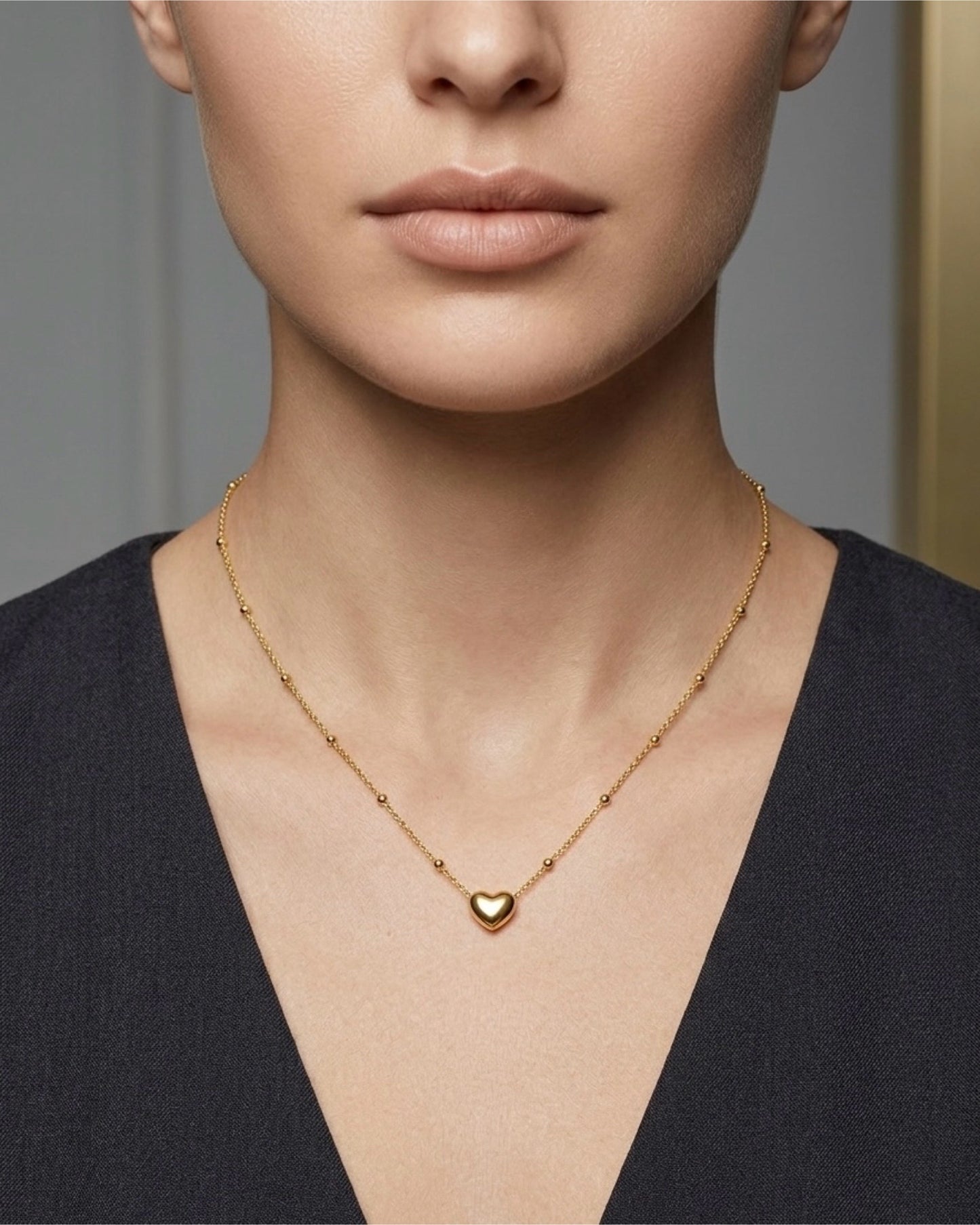 Gold-Plated Heart Pendant Chain Necklace