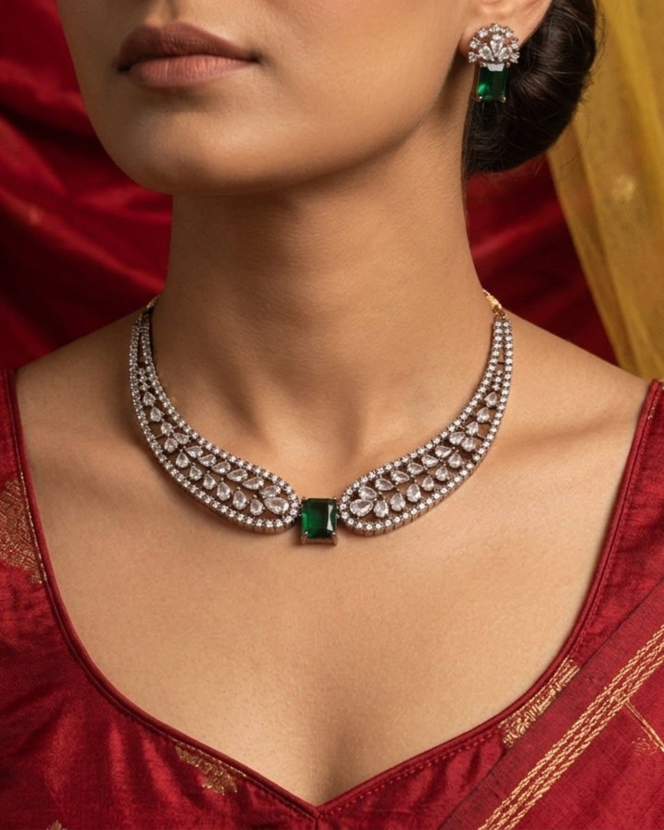 Emerald Green AD Necklace Set