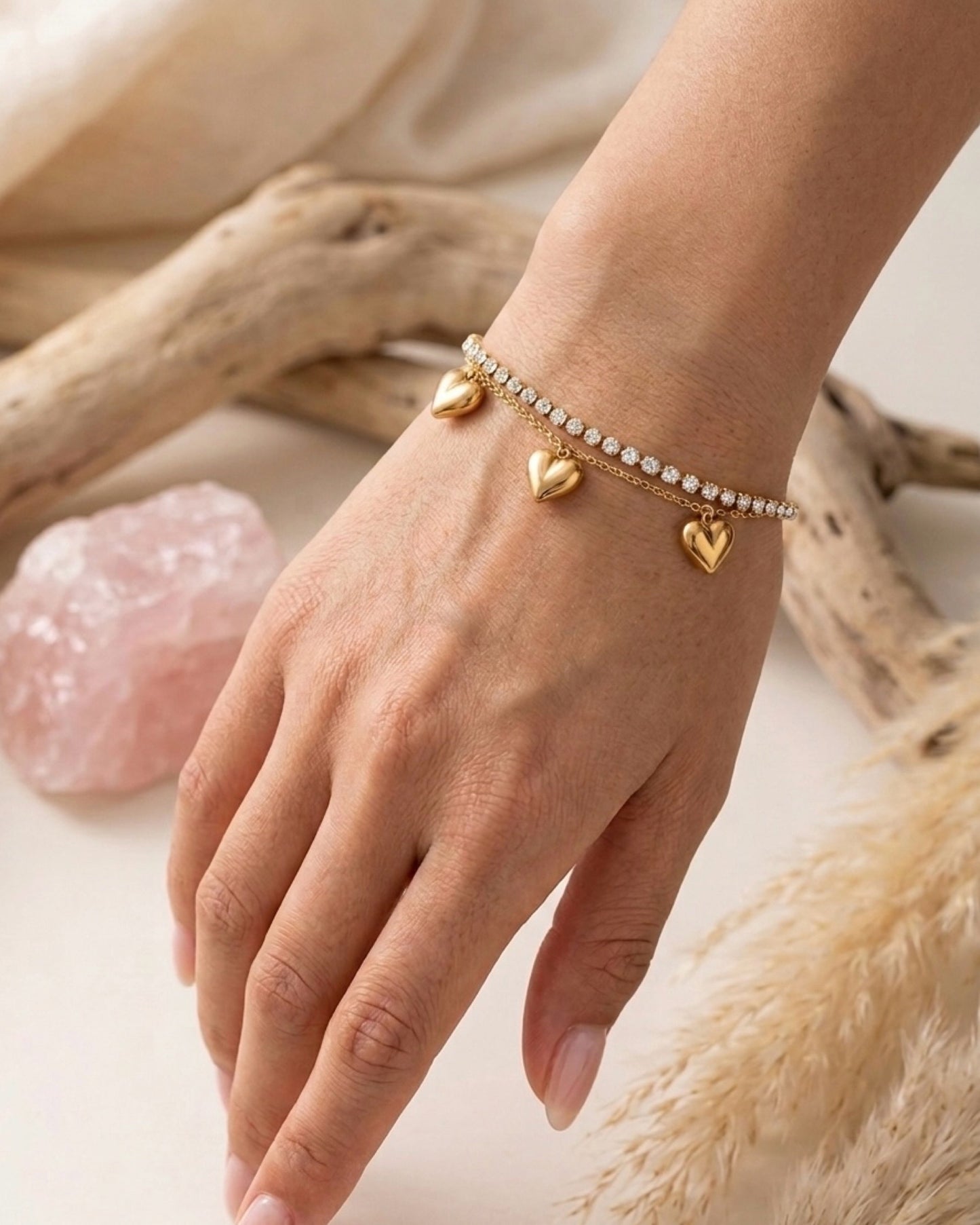 Dual Line Lunar Heart With Tennis Bracelet