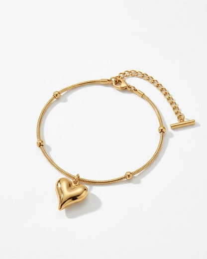 Heart Drop Bead Chain Bracelet