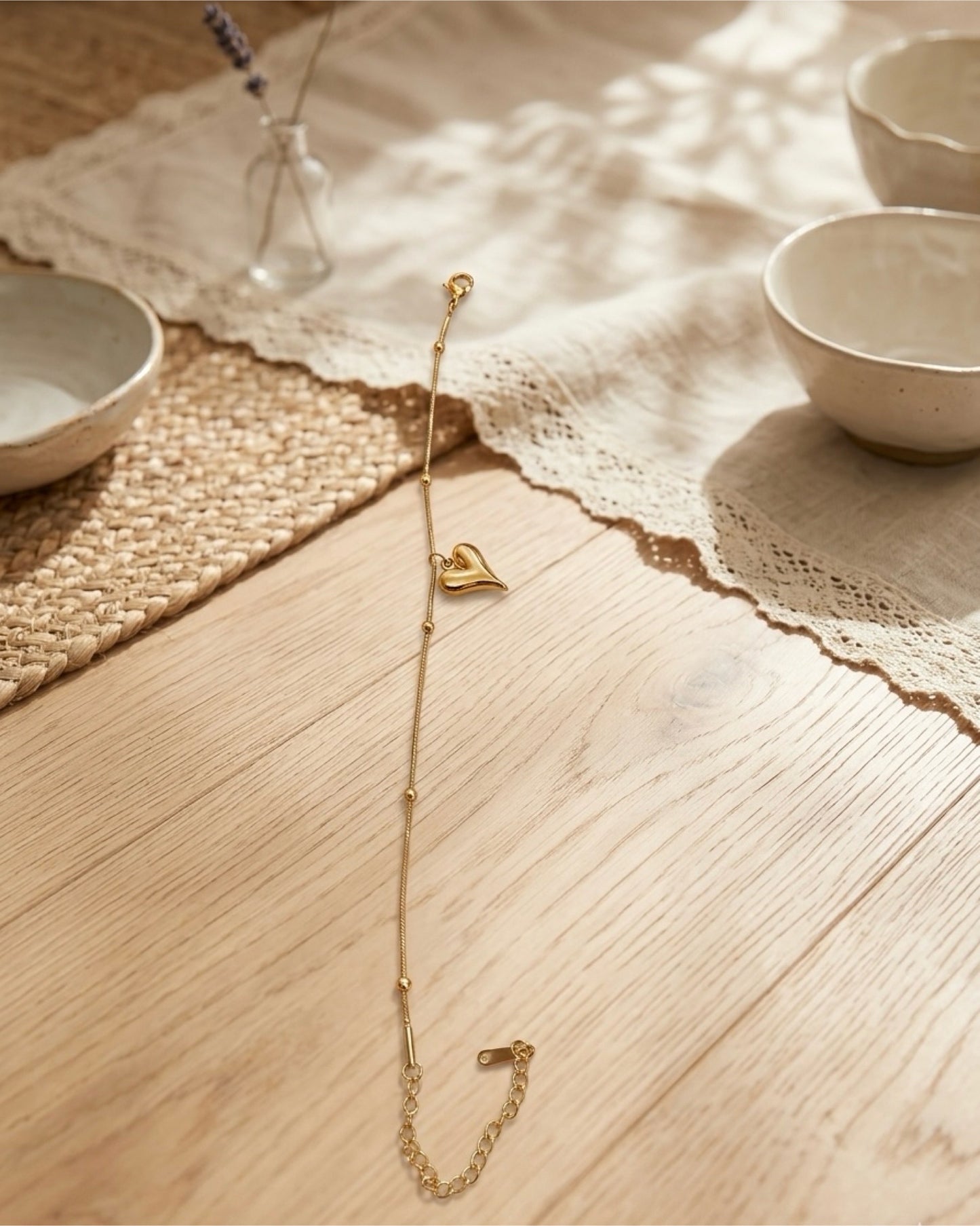 Heart Drop Bead Chain Bracelet