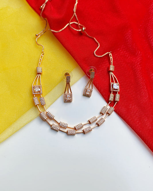 Rose Gold Zeneme CZ Necklace Set