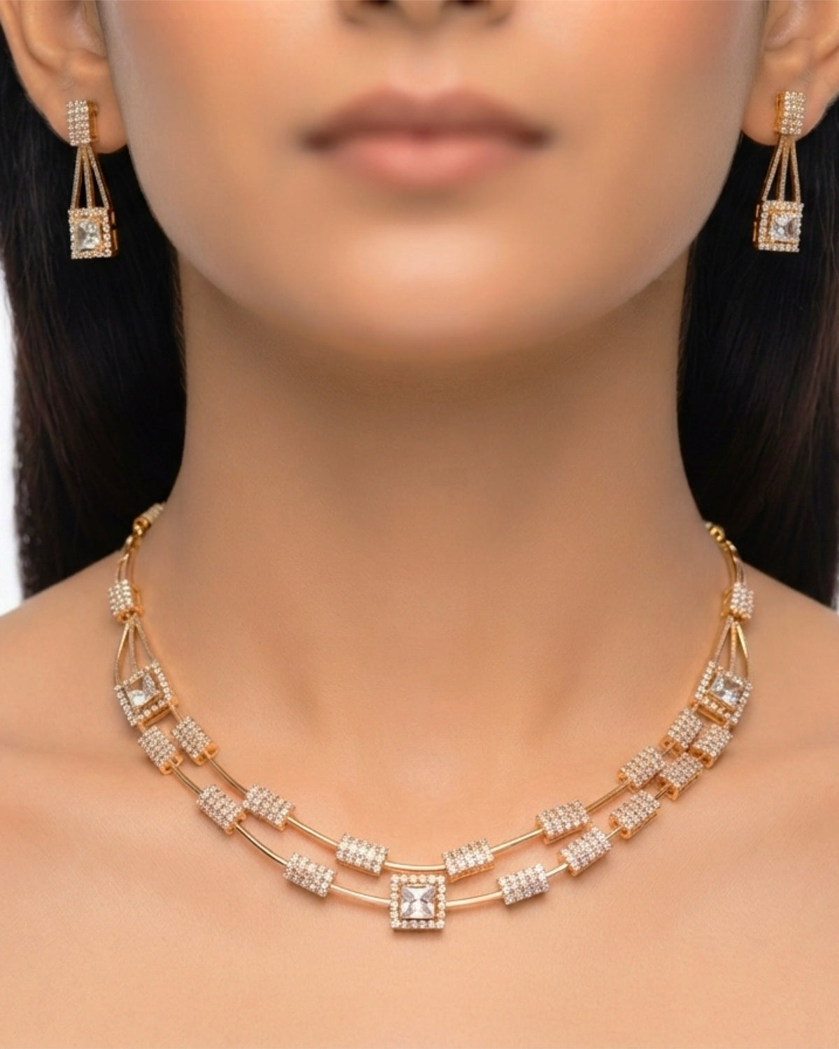 Rose Gold Zeneme CZ Necklace Set