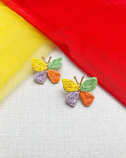 Multi Color Raffia Butterfly Earring