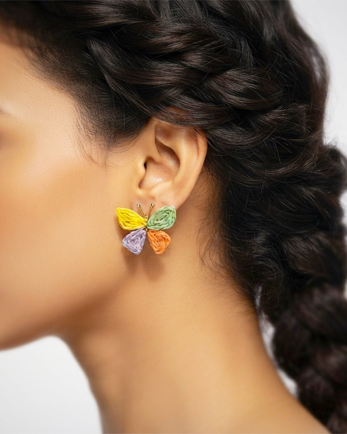 Multi Color Raffia Butterfly Earring