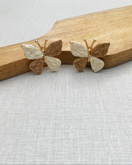 Off White & Brown Raffia Butterfly Earring