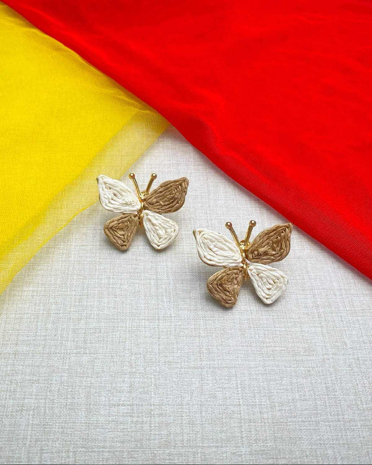 Off White & Brown Raffia Butterfly Earring