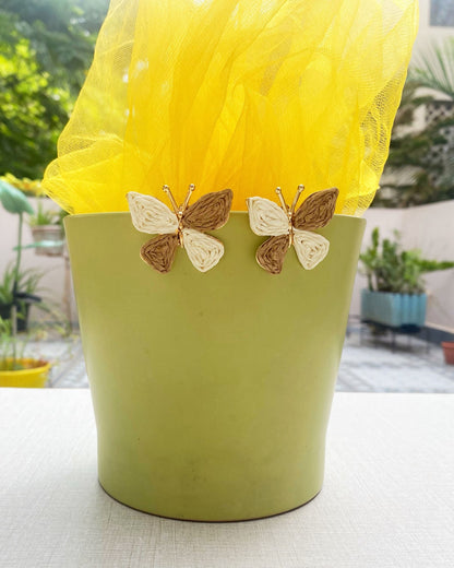Off White & Brown Raffia Butterfly Earring