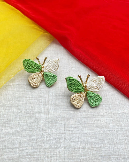 Off White & Green Raffia Butterfly Earring
