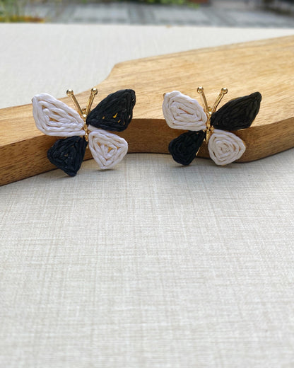 White & Black Raffia Butterfly Earring