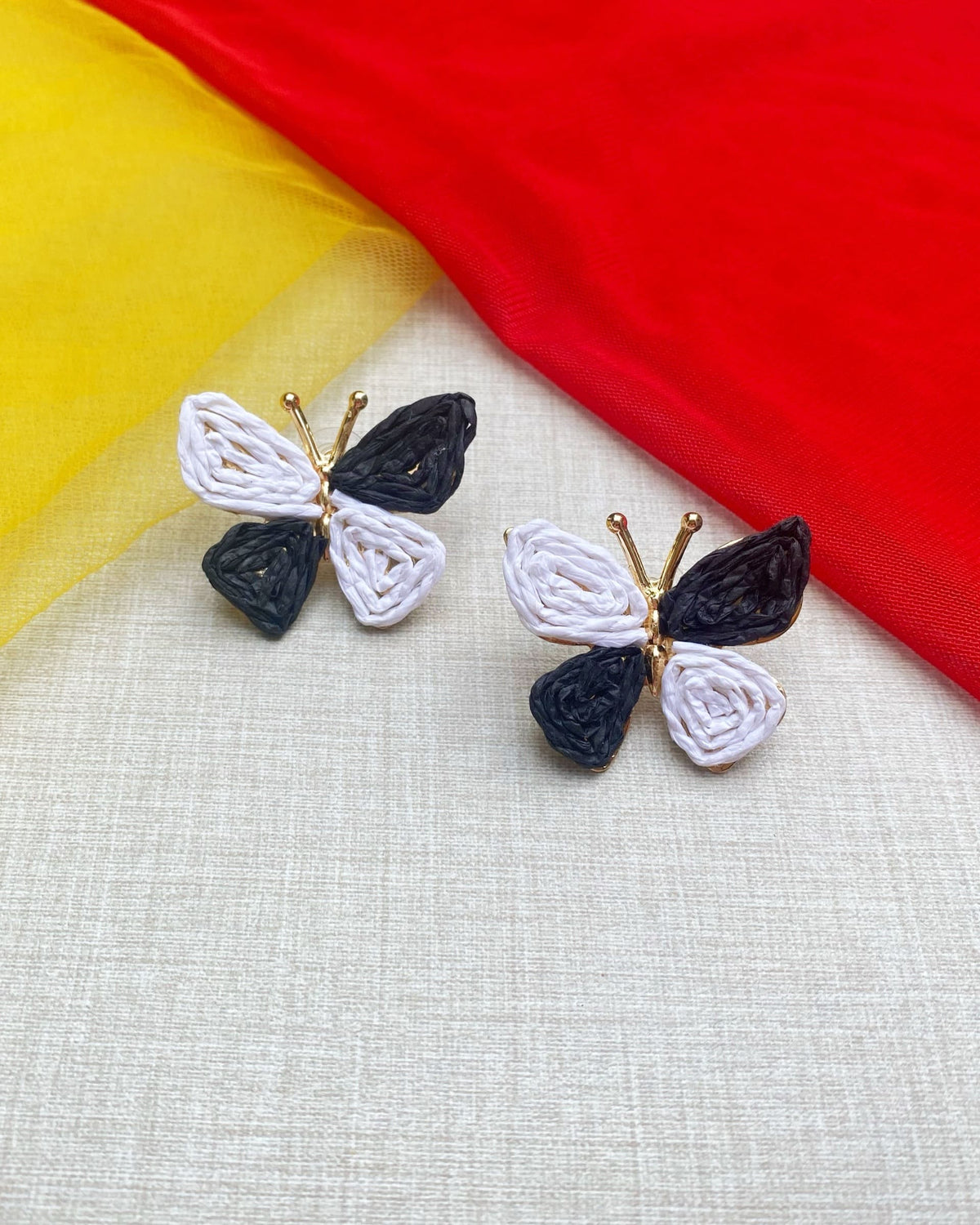 White & Black Raffia Butterfly Earring