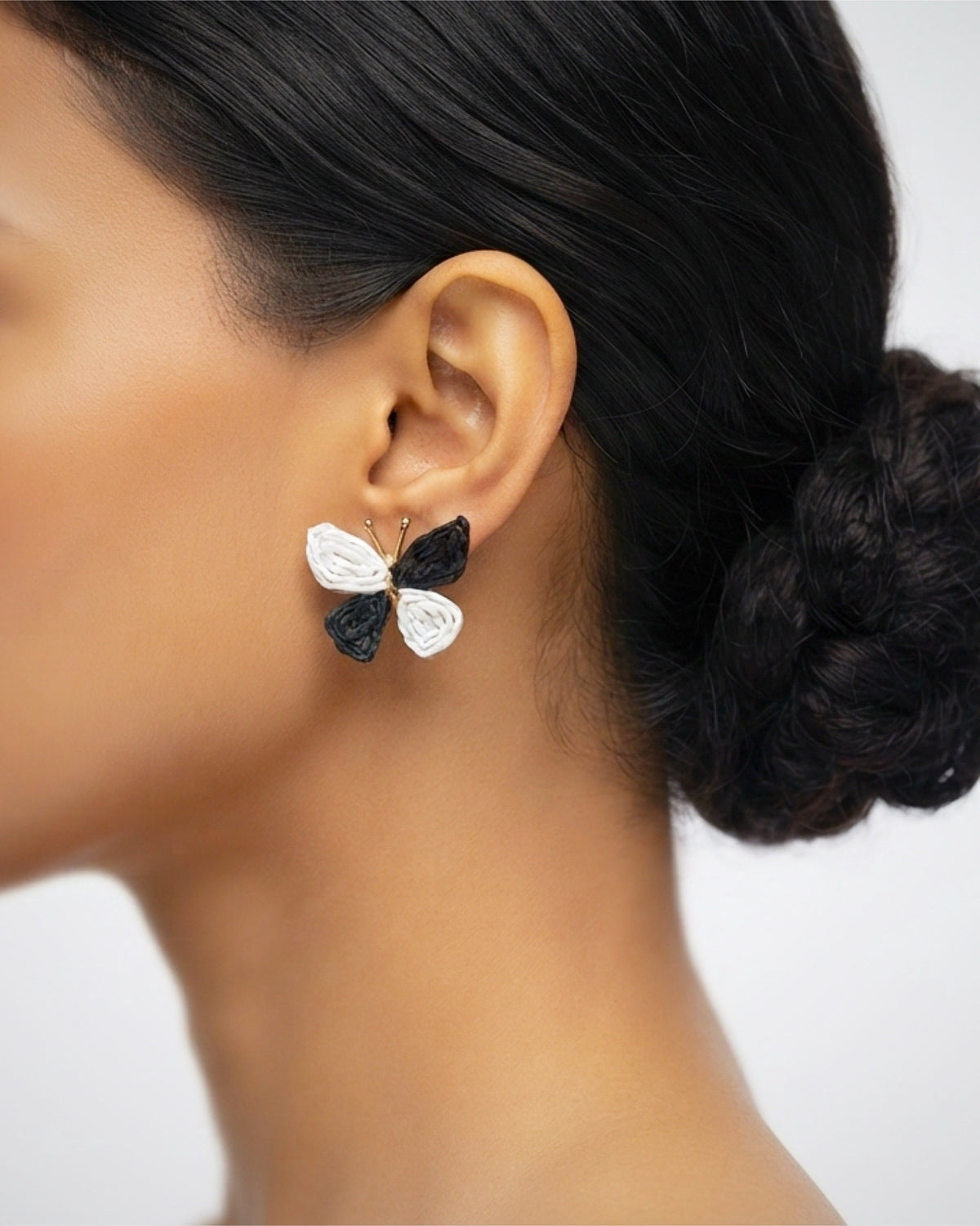 White & Black Raffia Butterfly Earring
