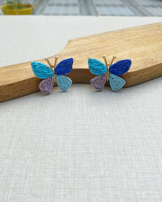 Blue Bloom Raffia Butterfly Earring