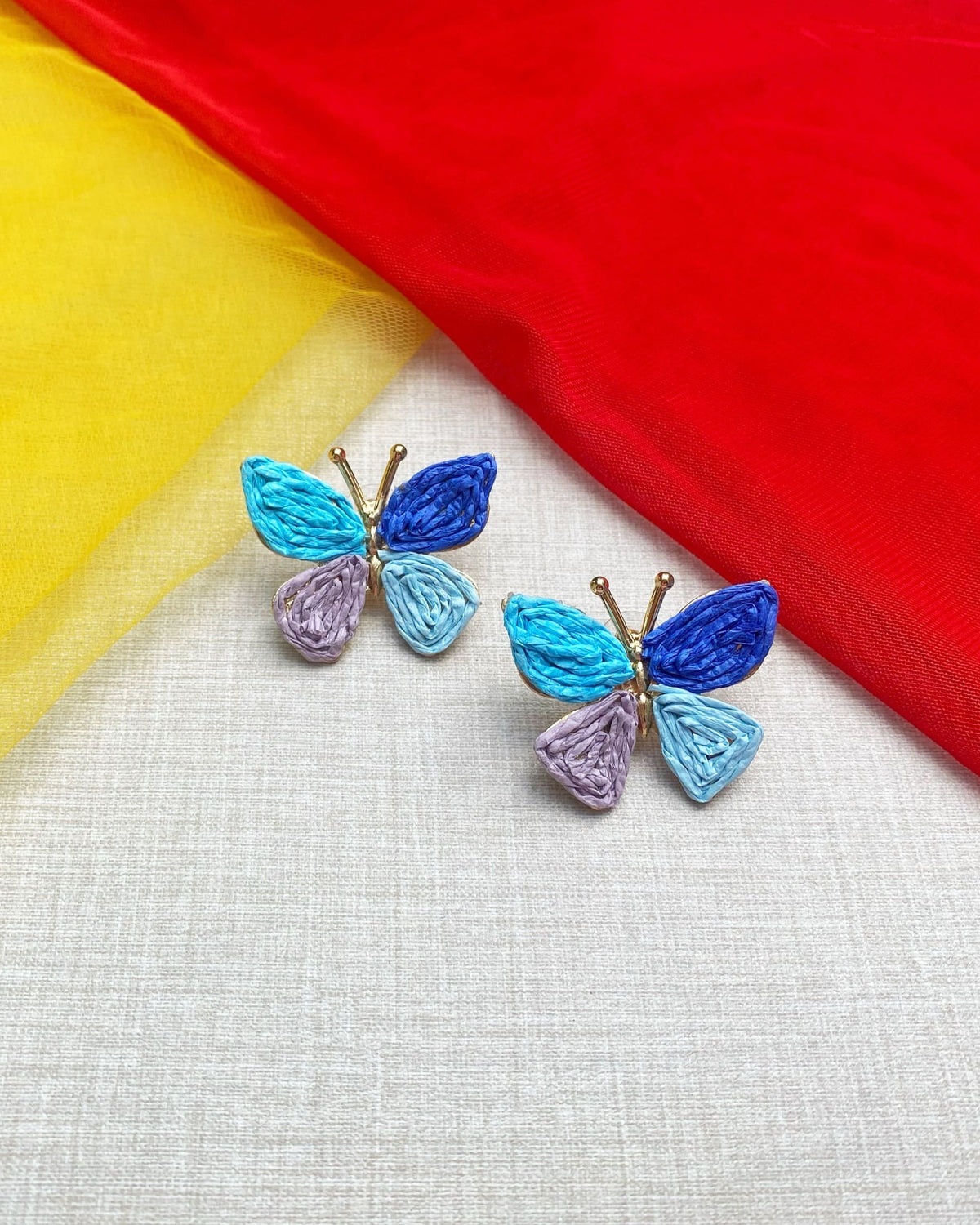 Blue Bloom Raffia Butterfly Earring