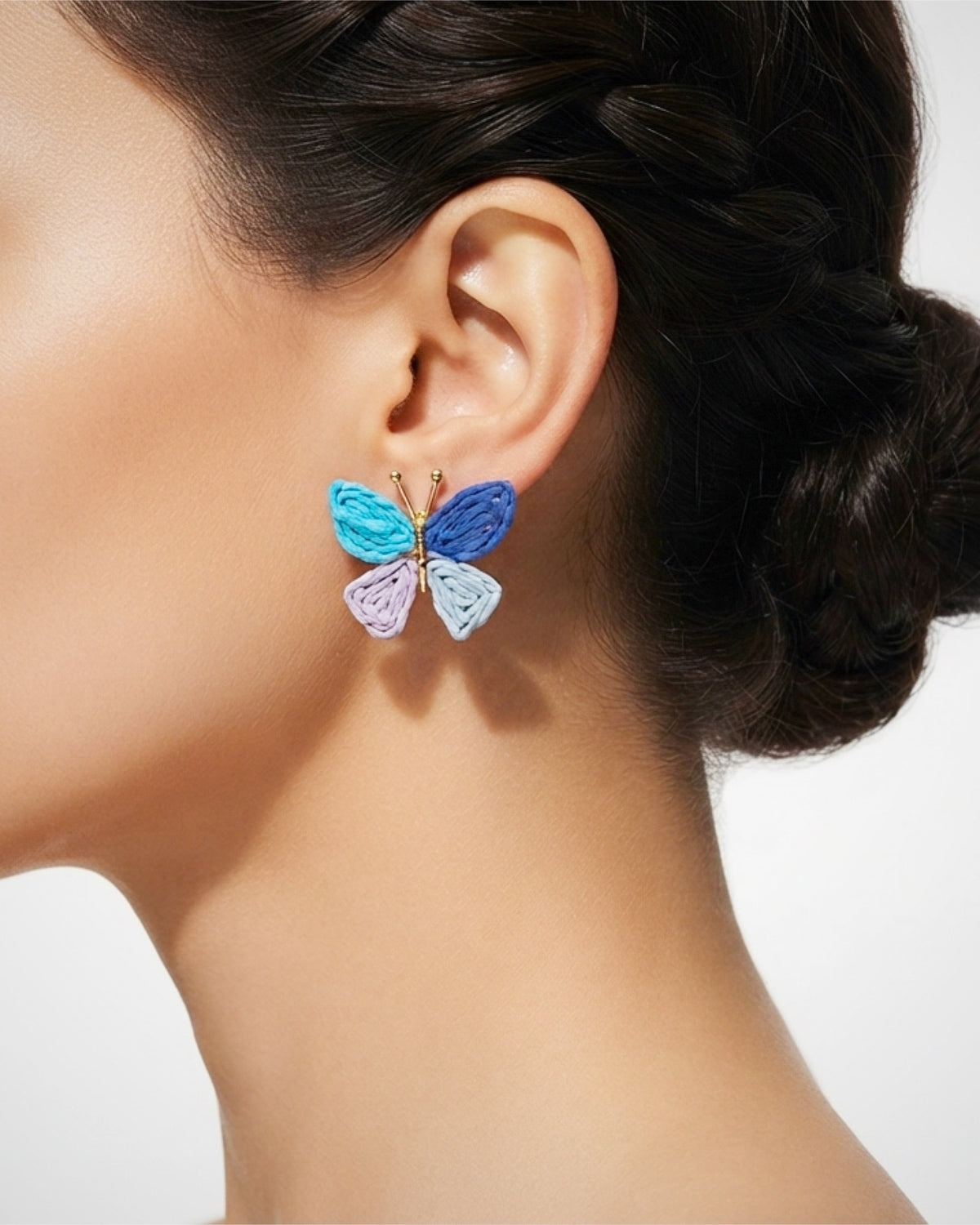 Blue Bloom Raffia Butterfly Earring