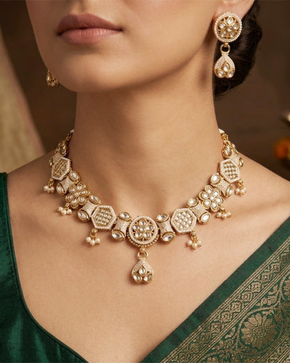 Ivory Blossom Hexagon Necklace Set