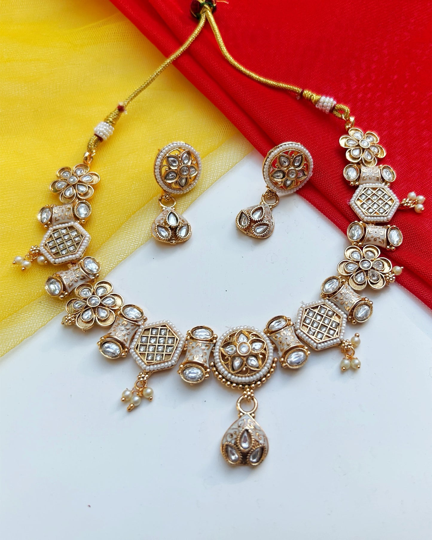 Ivory Blossom Hexagon Necklace Set