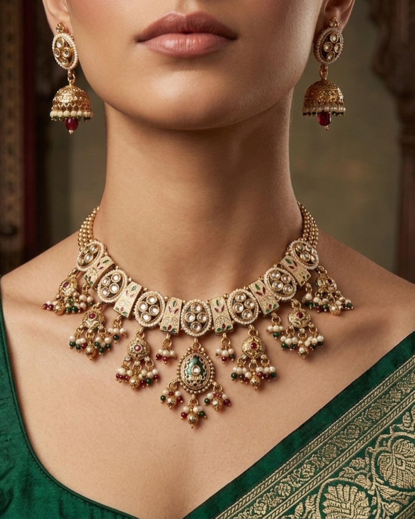 Rajwadi Style Kundan & Meenakari Necklace Set