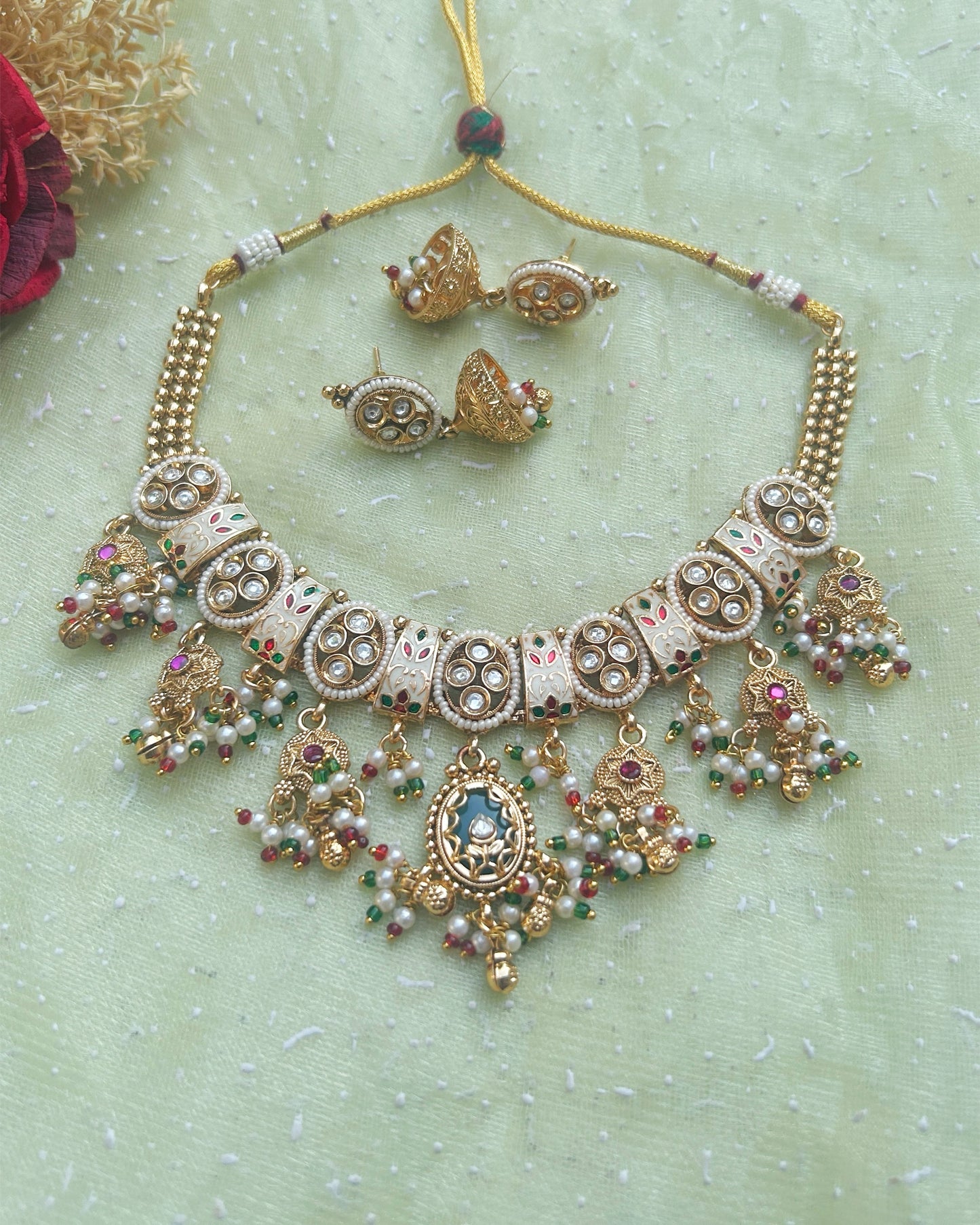 Rajwadi Style Kundan & Meenakari Necklace Set