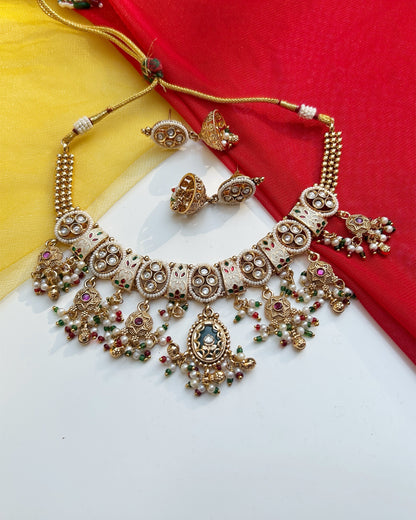 Rajwadi Style Kundan & Meenakari Necklace Set