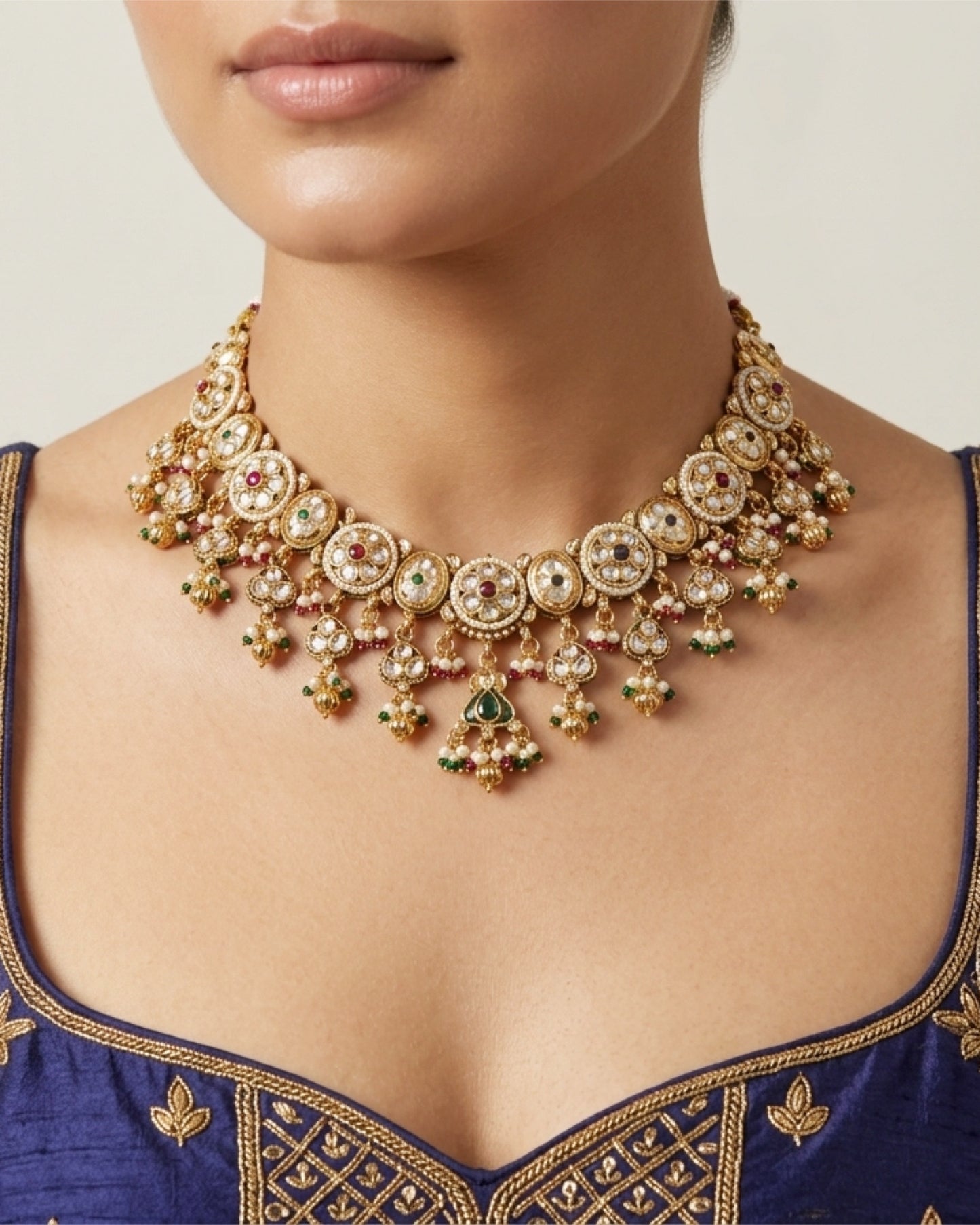 Kundan Meenakari Collar Necklace Set